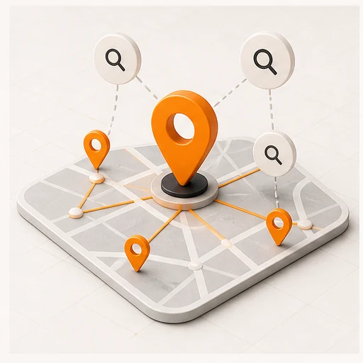 Mapa local conectado a marcadores de busca