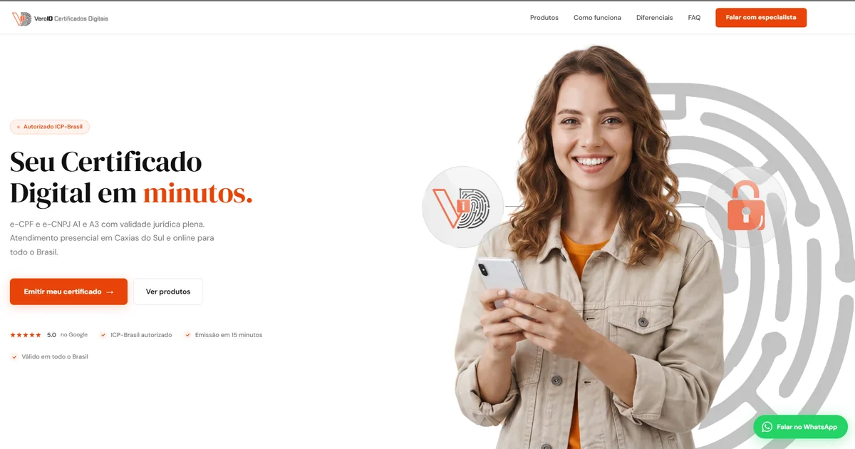 Página inicial da VeroID Certificados Digitais